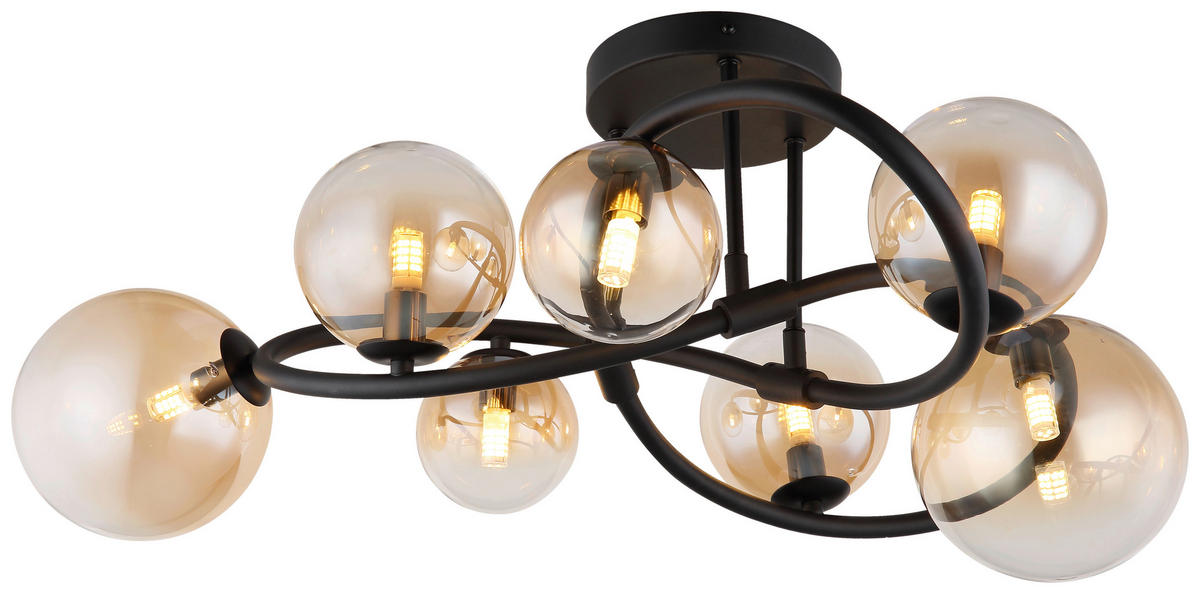 GLOBO LED-Deckenleuchte 10676 amber mattschwarz Glas Metall H/D: ca. 30x62 cm 7 Brennstellen TUBERIUS - mattschwarz/amber (62,00/30,00cm) - GLOBO