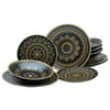 CreaTable Tafelservice MANDALA GOLD schwarz Steinzeug 12 tlg. MANDALA GOLD - schwarz - CreaTable