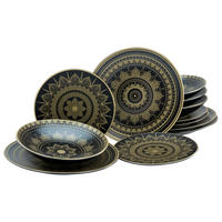 CreaTable Tafelservice MANDALA GOLD schwarz Steinzeug 12 tlg. MANDALA GOLD - schwarz - CreaTable