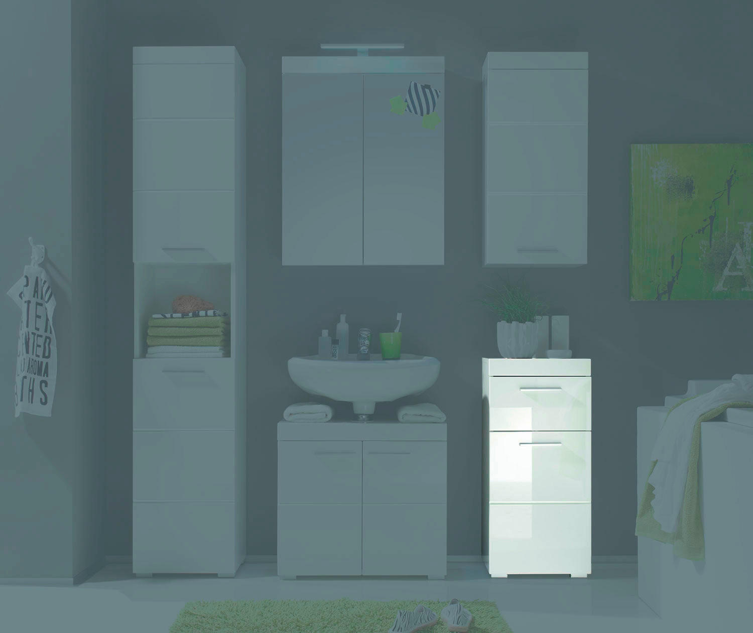 Badkommode Amanda weiß weiß Hochglanz B/H/T: ca. 37x79x31 cm Amanda - weiß (37,00/79,00/31,00cm)