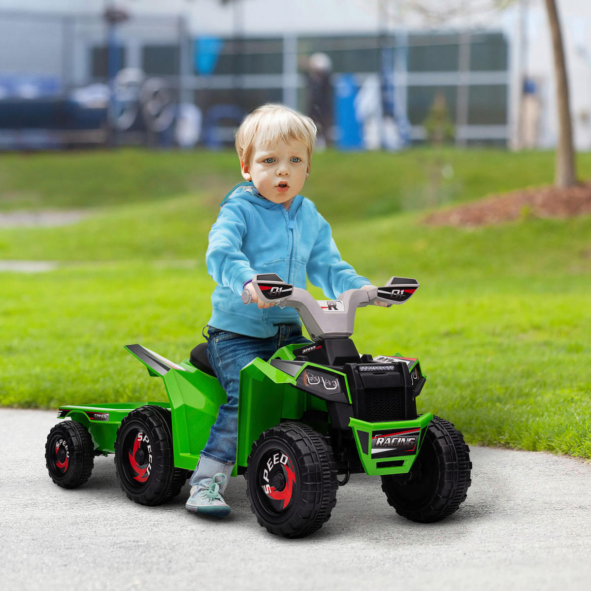 HOMCOM Kinder Elektrofahrzeug schwarz B/H/L: ca. 41,5x48,5x106 cm Kinder Elektrofahrzeug - schwarz/grün (106,00/41,50/48,50cm) - HOMCOM