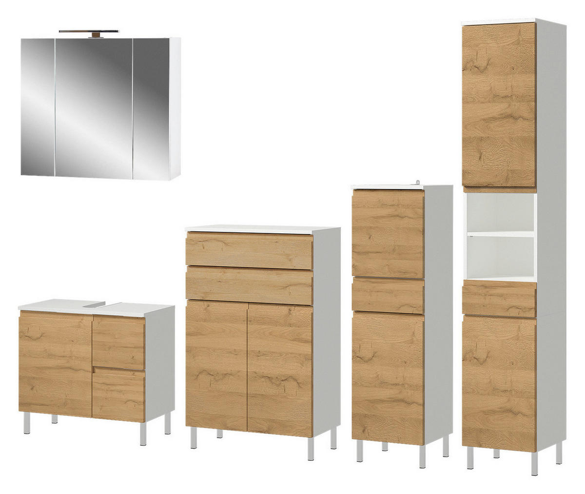 Badezimmer-Set 7969-559 weiß Eiche Grand-Son Nachbildung B/H/T: ca. 233x190x34 cm 7969-559 - Eiche/weiß (233,00/190,00/34,00cm) - Germania