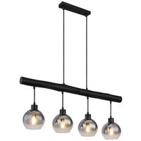 GLOBO Pendelleuchte 15656-4HB schwarz klar Rauch Metall Glas Holz B/H/L: ca. 15x120x85 cm E27 1 Brennstellen MOITAS - klar/schwarz (85,00/15,00/120,00cm) - GLOBO