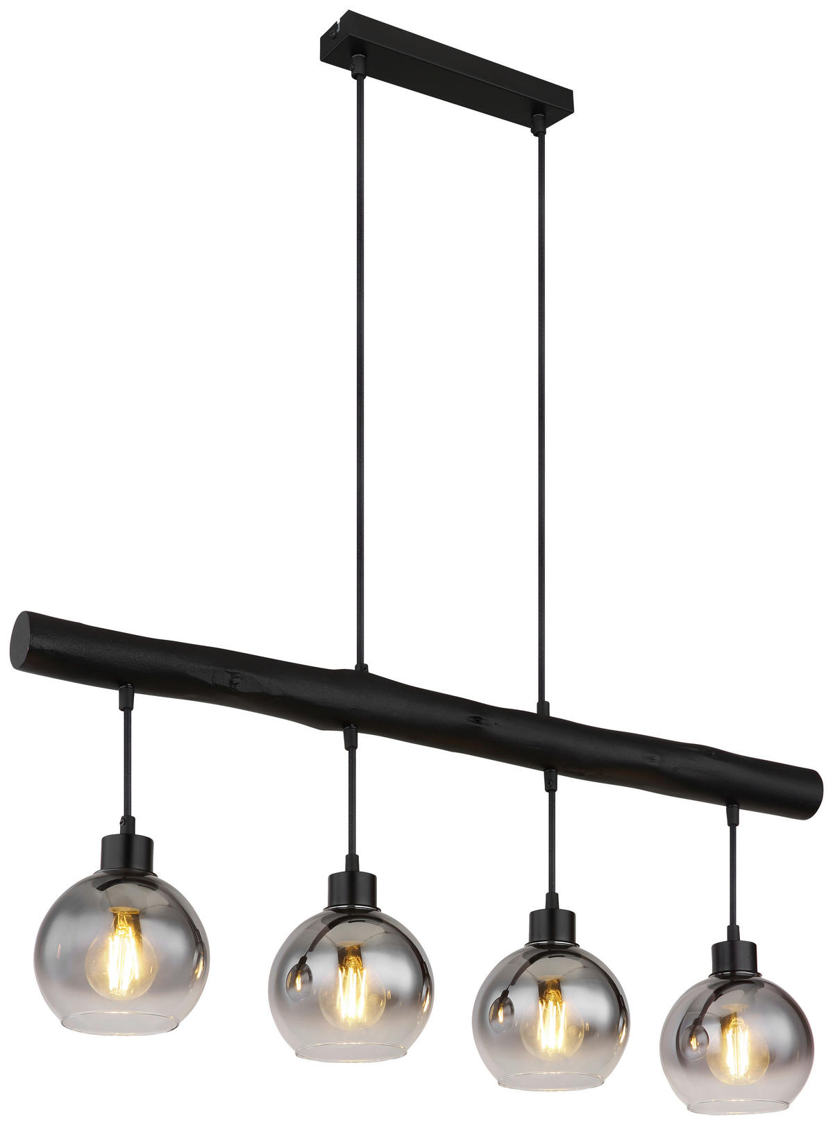 GLOBO Pendelleuchte 15656-4HB schwarz klar Rauch Metall Glas Holz B/H/L: ca. 15x120x85 cm E27 1 Brennstellen MOITAS - klar/schwarz (85,00/15,00/120,00cm) - GLOBO