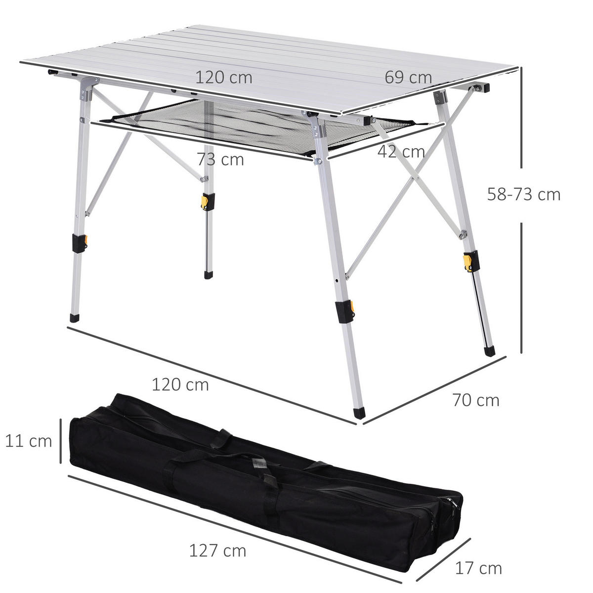 Outsunny Picknicktisch silber Aluminium B/H/L: ca. 70x73x120 cm Picknicktisch - silber (120,00/70,00/73,00cm) - Outsunny