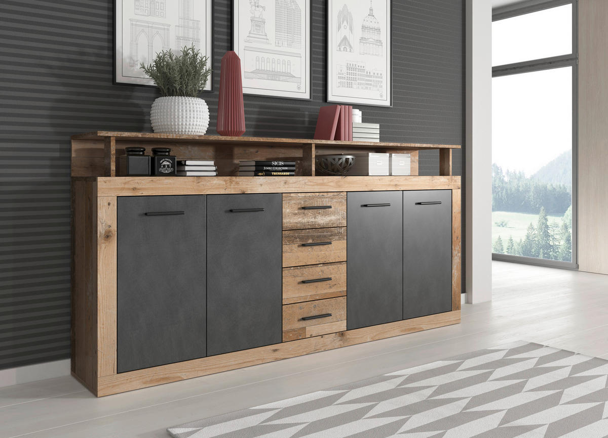 Kommode LUNA XXL Eiche Old Wood hell Nachbildung Eiche Matera Nachbildung B/H/T: ca. 190x95,9x31,9 cm LUNA XXL - Eiche (190,00/95,90/31,90cm) - WIPMEB