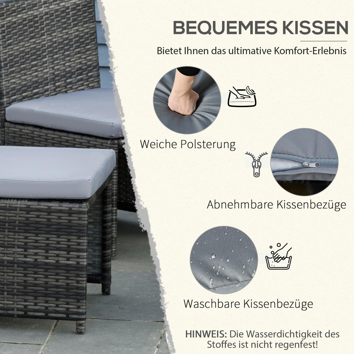 Outsunny Sitzgruppe grau Polypropylen B/H/L: ca. 69x120x77,5 cm Gartenmöbel_Set - grau (77,50/69,00/120,00cm) - Outsunny