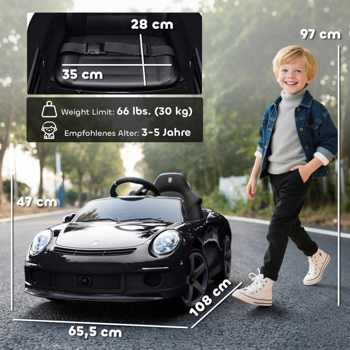 AIYAPLAY Kinder Elektroauto schwarz B/H/L: ca. 65,5x47x108 cm Kinder_Elektroauto - schwarz (108,00/65,50/47,00cm) - AIYAPLAY
