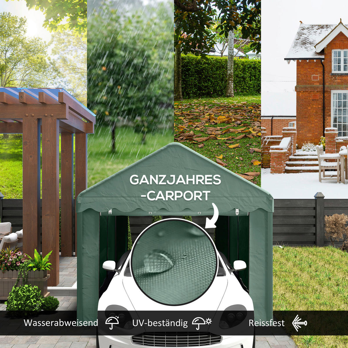 Outsunny Carport B/H/L: ca. 300x280x594 cm Carport - grün (594,00/300,00/280,00cm) - Outsunny