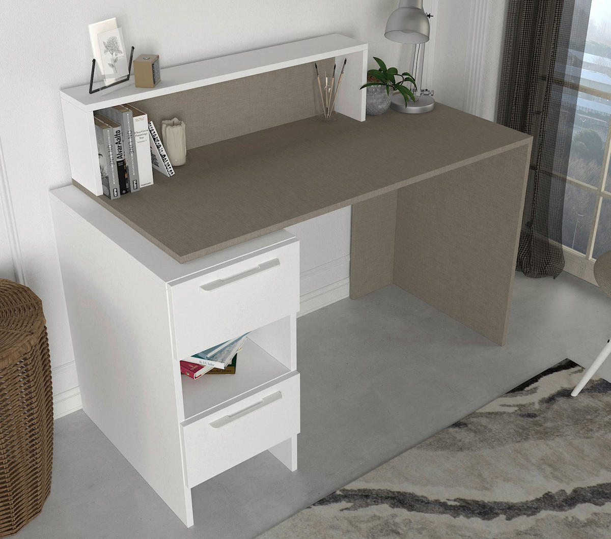 Schreibtisch Mikasa weiß grau B/H/T: ca. 127x90x60 cm Mikasa - weiß/grau (127,00/90,00/60,00cm) - moebel17
