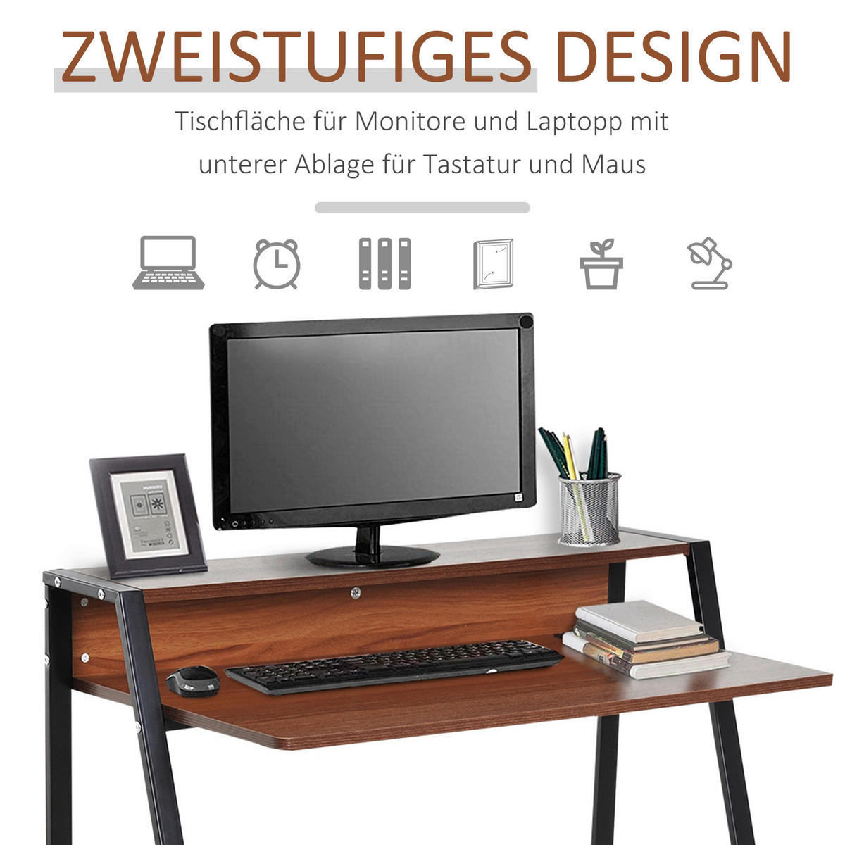 Schreibtisch 836-055 walnuss Nachbildung schwarz B/H/T: ca. 84x85x45 cm 836-055 - schwarz/walnuss (84,00/85,00/45,00cm) - HOMCOM
