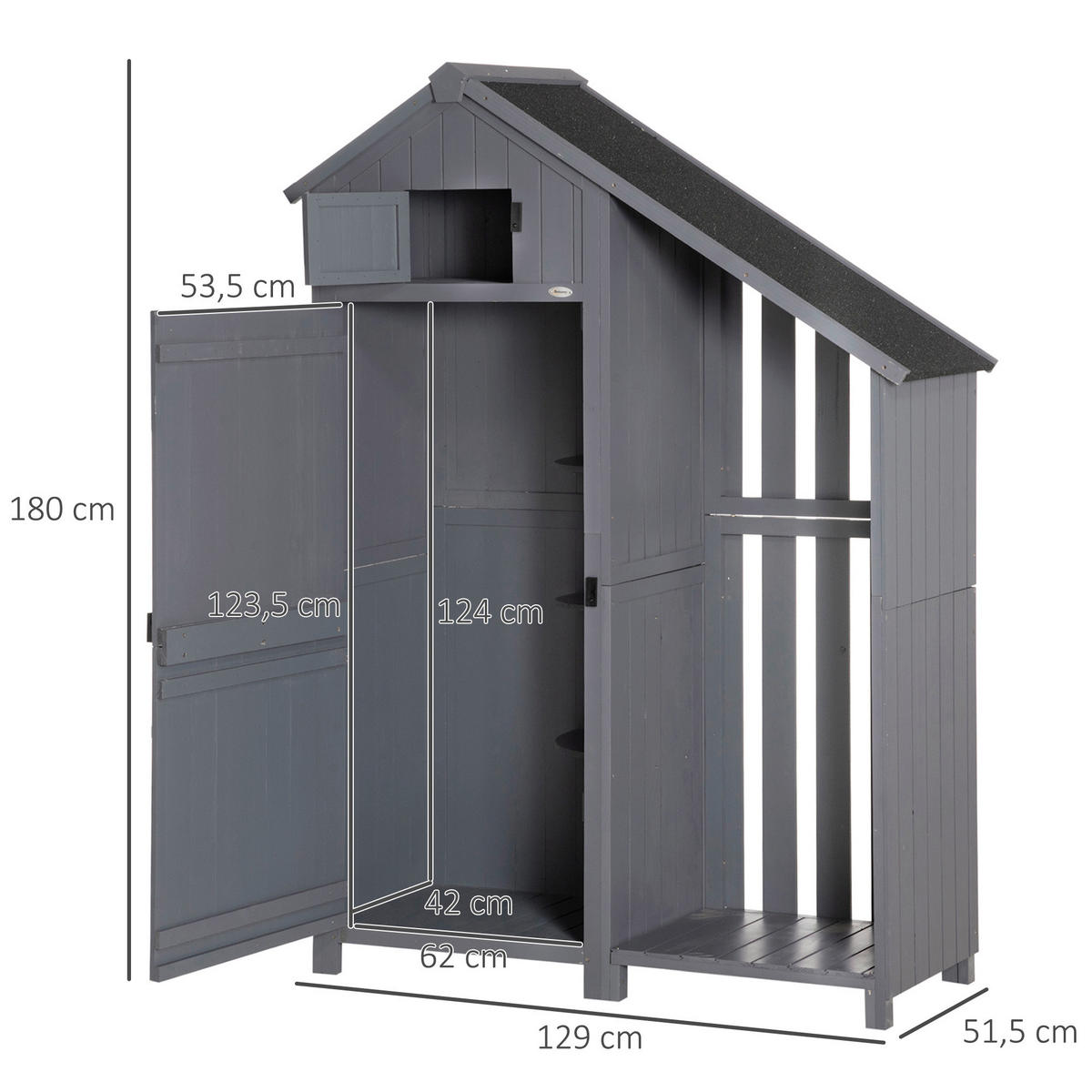 Outsunny Gartenschrank Gartenschrank - grau (129,00/51,50/180,00cm) - Outsunny