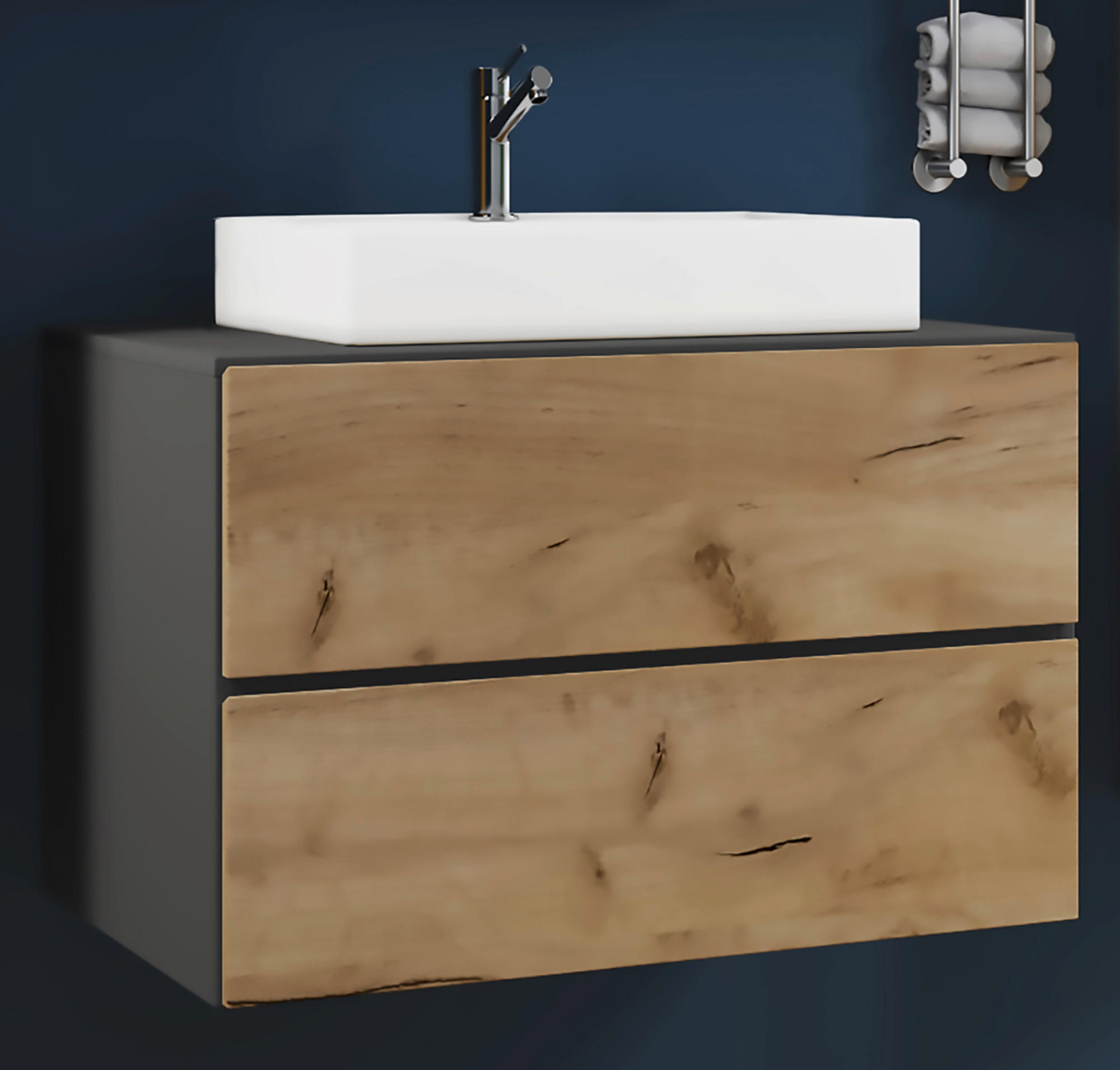 Thumbnail - Badblock 2tlg-Lendas Eiche Honig Nachbildung anthrazit weiß B/H/T: ca. 61x69x51,4 cm