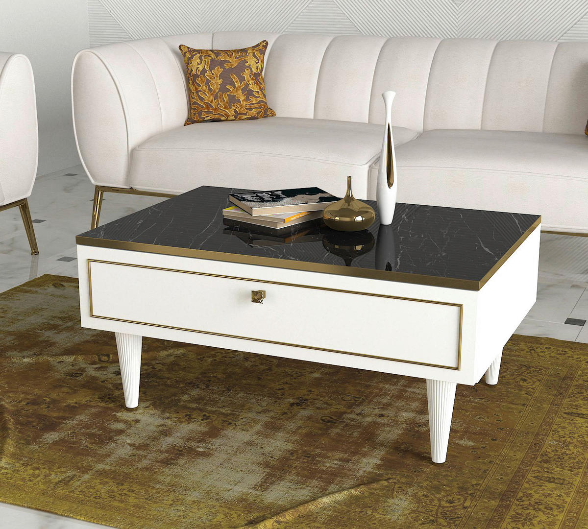 Couchtisch Ravenna weiß Marmoroptik B/H/T: ca. 90x42x60 cm Ravenna - weiß/Marmoroptik (90,00/42,00/60,00cm) - moebel17
