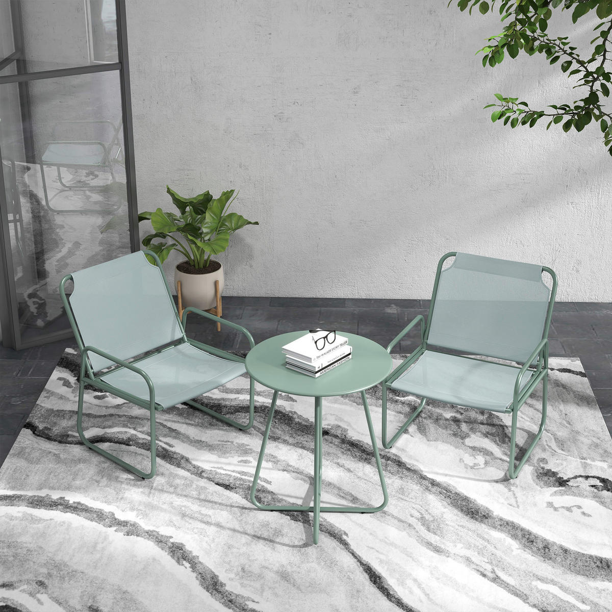Outsunny Sitzgruppe grün Mesh B/H/L: ca. 57x63x82 cm Gartenmöbel-Set - grün (82,00/57,00/63,00cm) - Outsunny