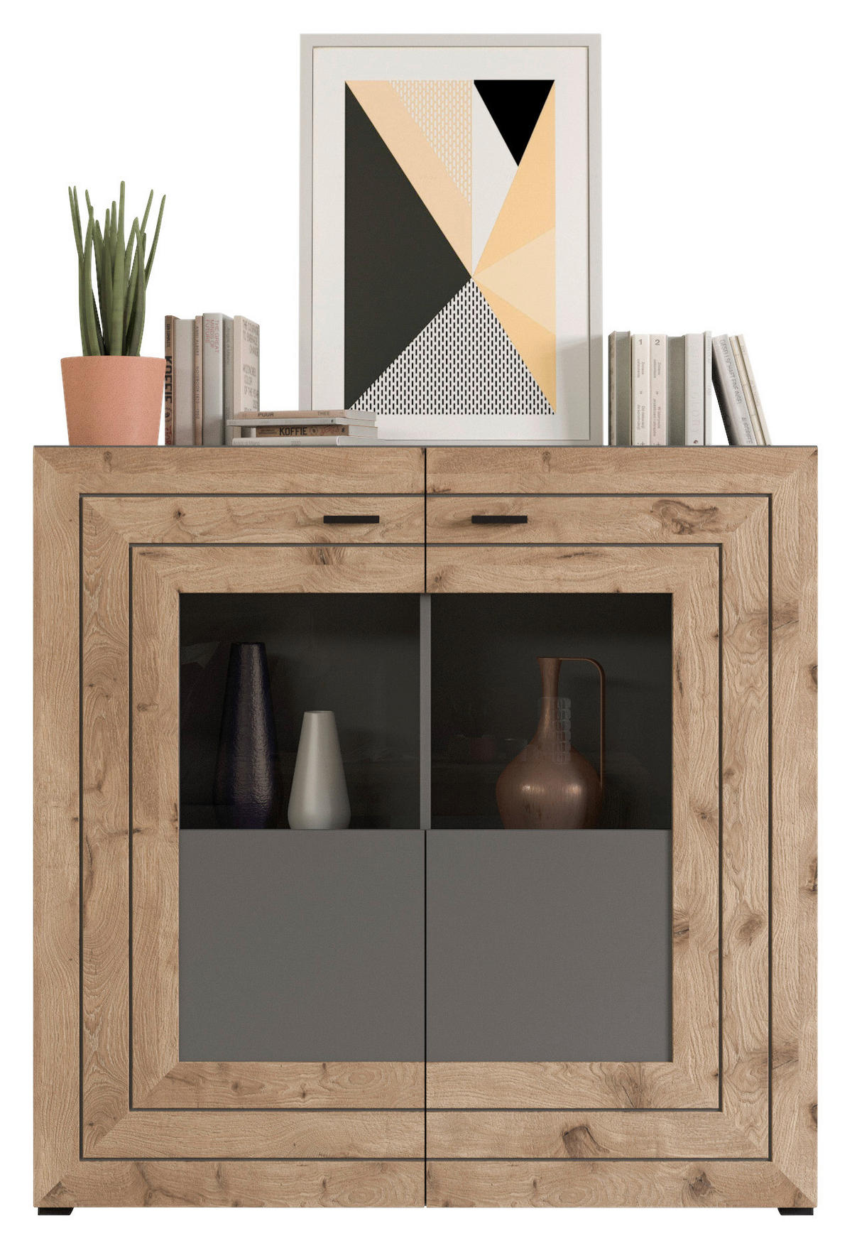 Wohnwand Freno grau matt Eiche Nox Oak Nachbildung B/H/T: ca. 350x195x40 cm Freno - Eiche/grau (350,00/195,00/40,00cm) - xonox.home