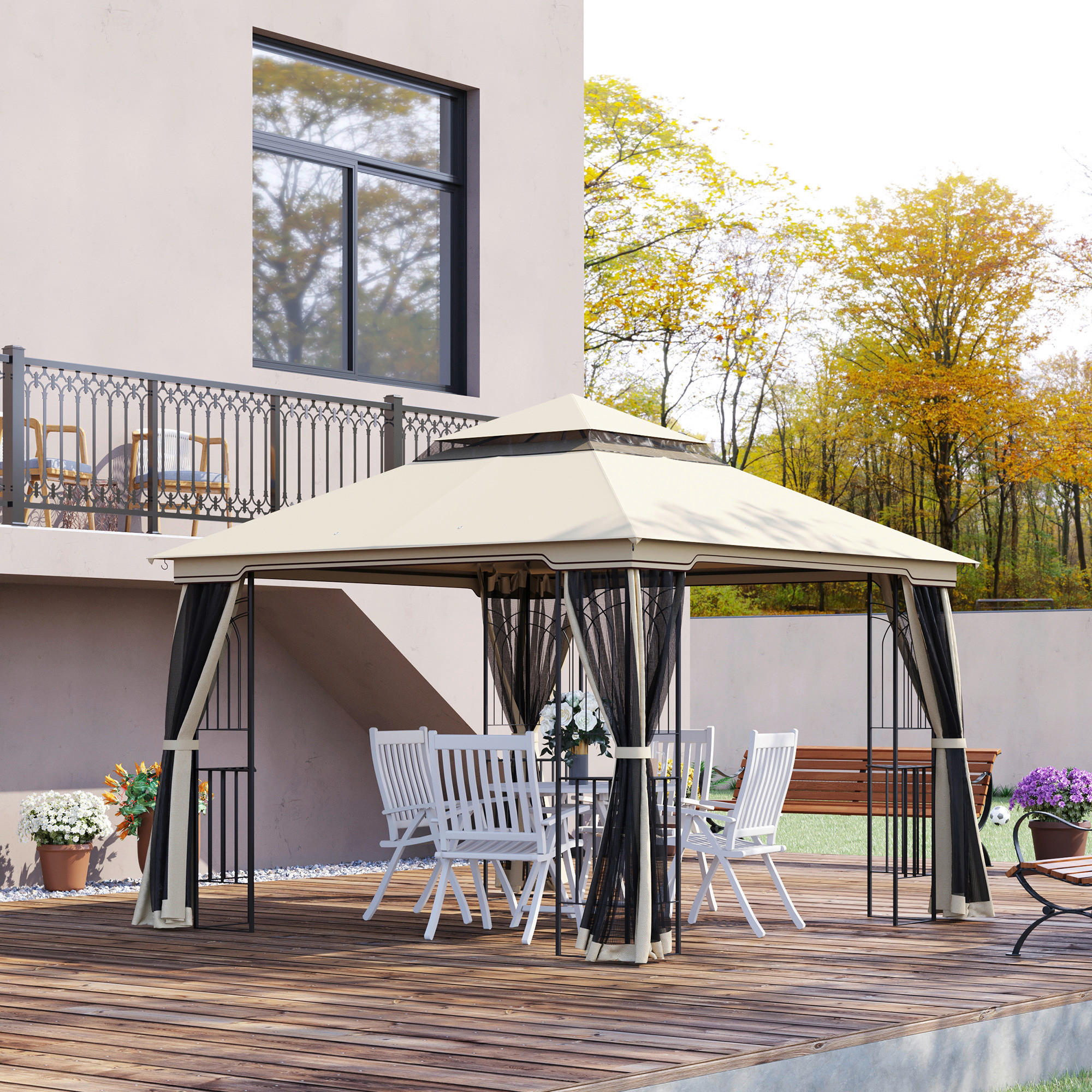 Outsunny Pavillon mit Doppeldach beige Metall B/H/L: ca. 299x274x299 cm günstig online kaufen