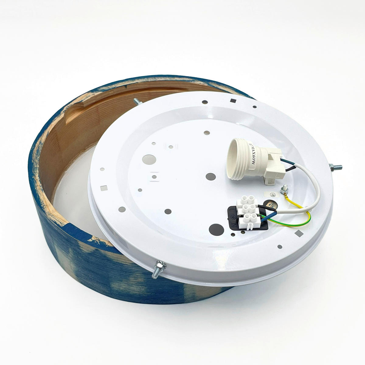 Lamkur Deckenleuchte hellbraun blau Glas Holz B/H/L: ca. 28x28x10 cm 1 Brennstellen Eveline - blau/hellbraun (10,00/28,00/28,00cm) - Lamkur