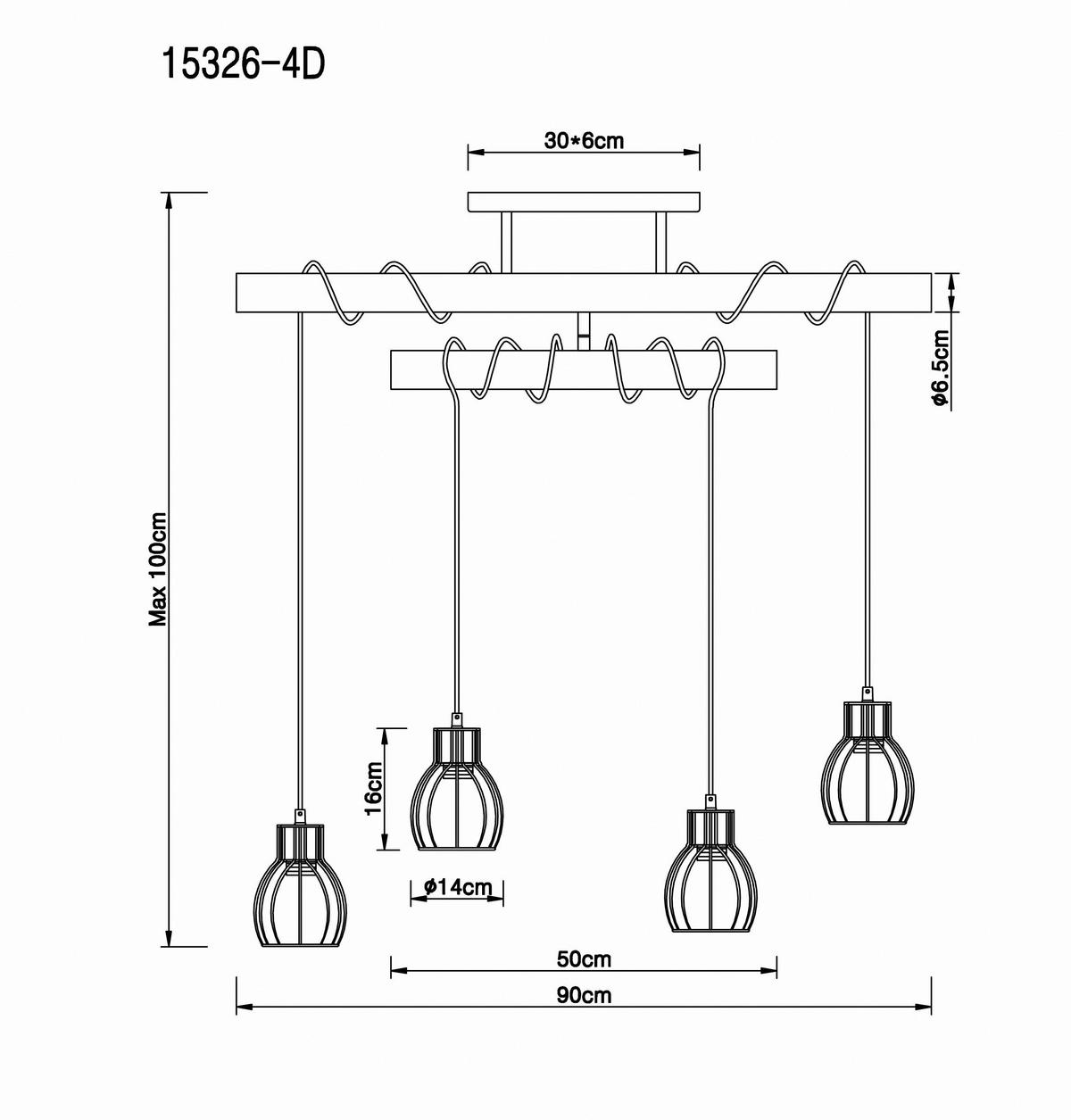 GLOBO Deckenleuchte 15326-4D Mina schwarz natur Metall Holz B/H/T: ca. 90x100x14 cm E27 4 Brennstellen Mina - natur/schwarz (90,00/100,00/14,00cm) - GLOBO