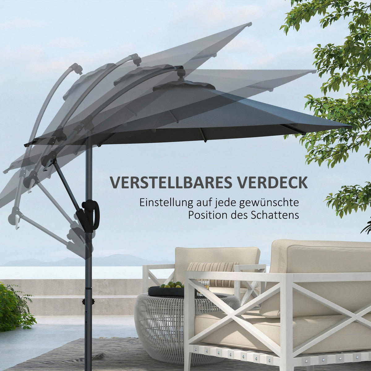 Outsunny Ampelschirm grau Metall B/H/L: ca. 293x260x293 cm Ampelschirm - grau (293,00/293,00/260,00cm) - Outsunny