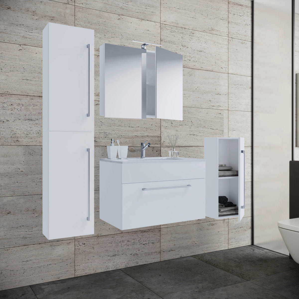 Waschplatz 5tlg-Badinos weiß B/H/T: ca. 80x50x46 cm 5tlg-Badinos - weiß (80,00/50,00/46,00cm) - VCM Möbel
