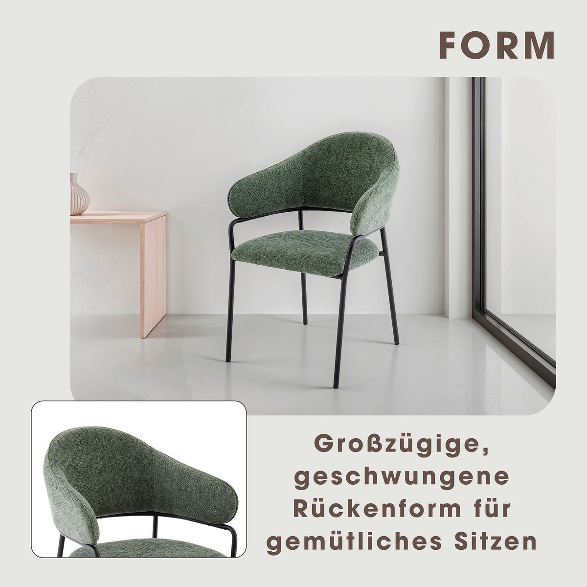 Stuhl CURVE schwarz grün Metall Stoff B/H/T: ca. 60x86x58 cm CURVE - schwarz/grün (60,00/86,00/58,00cm) - byLIVING
