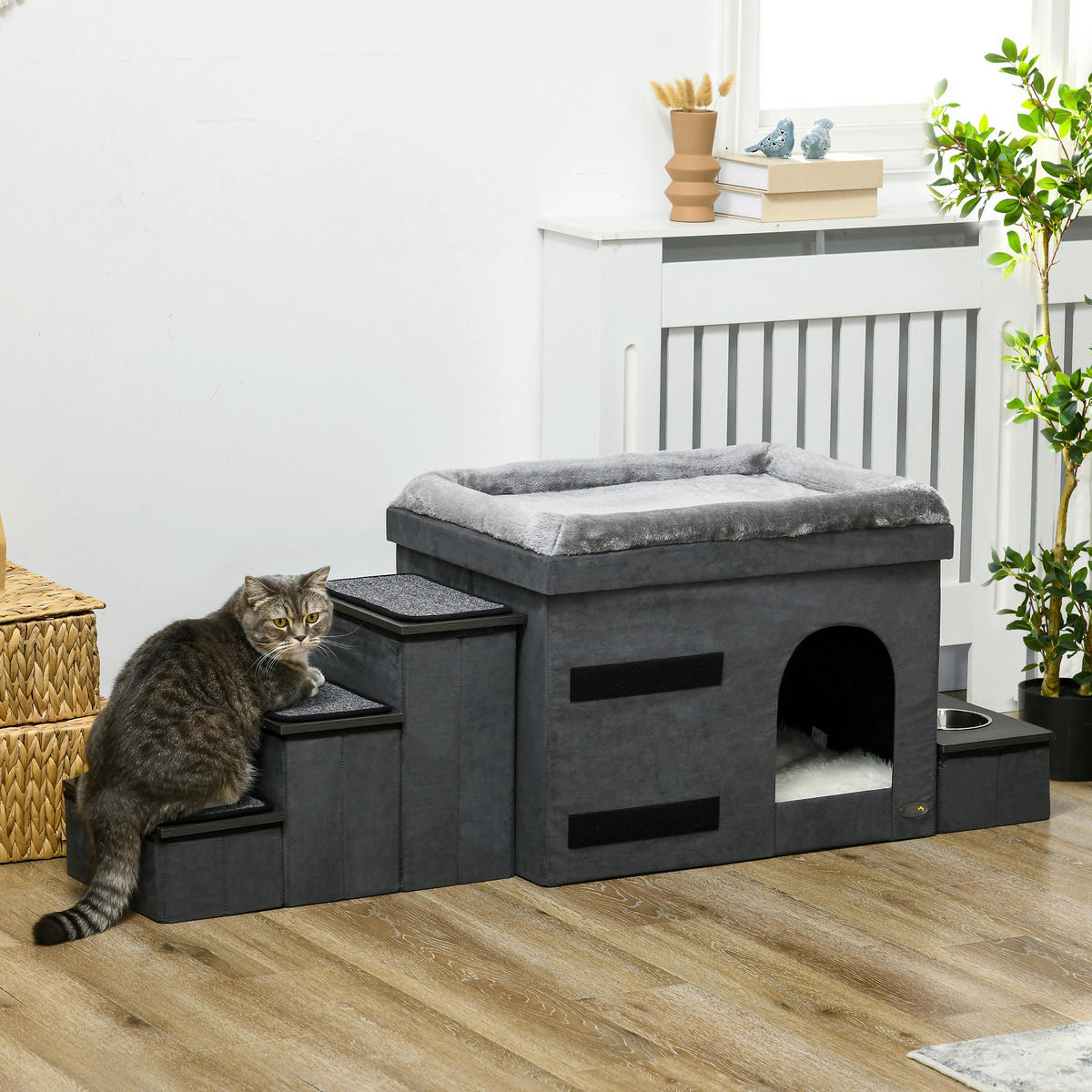 PawHut Katzen-Zubehör grau Edelstahl B/H/L: ca. 50x70x51,5 cm Katzenhütte - grau (51,50/50,00/70,00cm) - PawHut