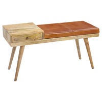 Wohnling Sitzbank natur braun Echtholz Leder B/H/T: ca. 100x52x38 cm Sitzbank - braun/natur (100,00/52,00/38,00cm) - Wohnling