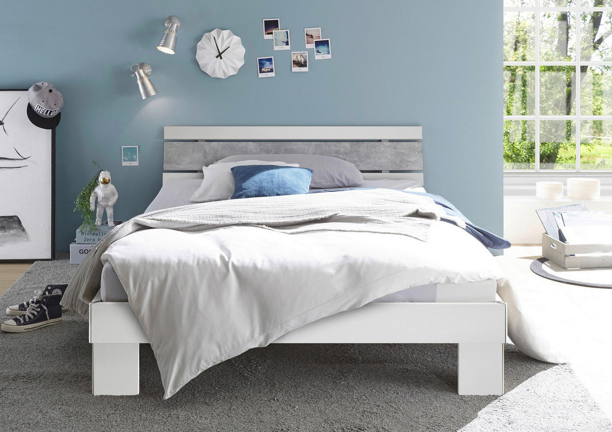 Futonbett Lyon weiß Beton Optik Liegefläche B/L: ca. 140x200 cm Lyon - Beton/weiß (146,00/69,00/211,00cm)