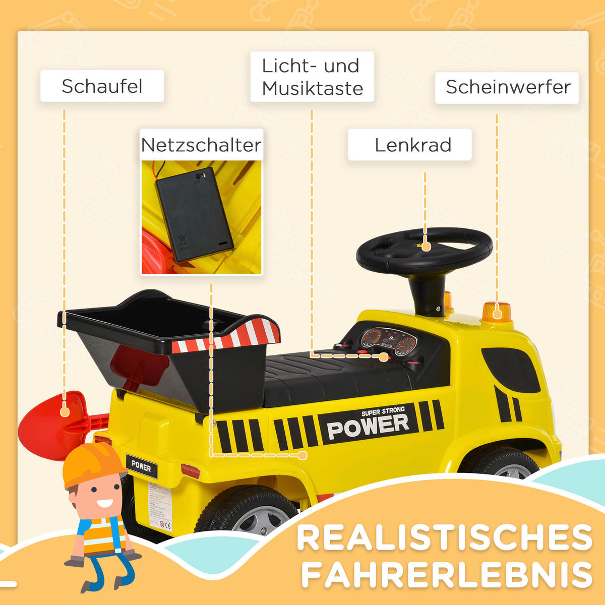 HOMCOM Kinder-Rutschauto gelb B/H/L: ca. 28,2x42x72 cm Rutschauto - gelb (72,00/28,20/42,00cm) - HOMCOM