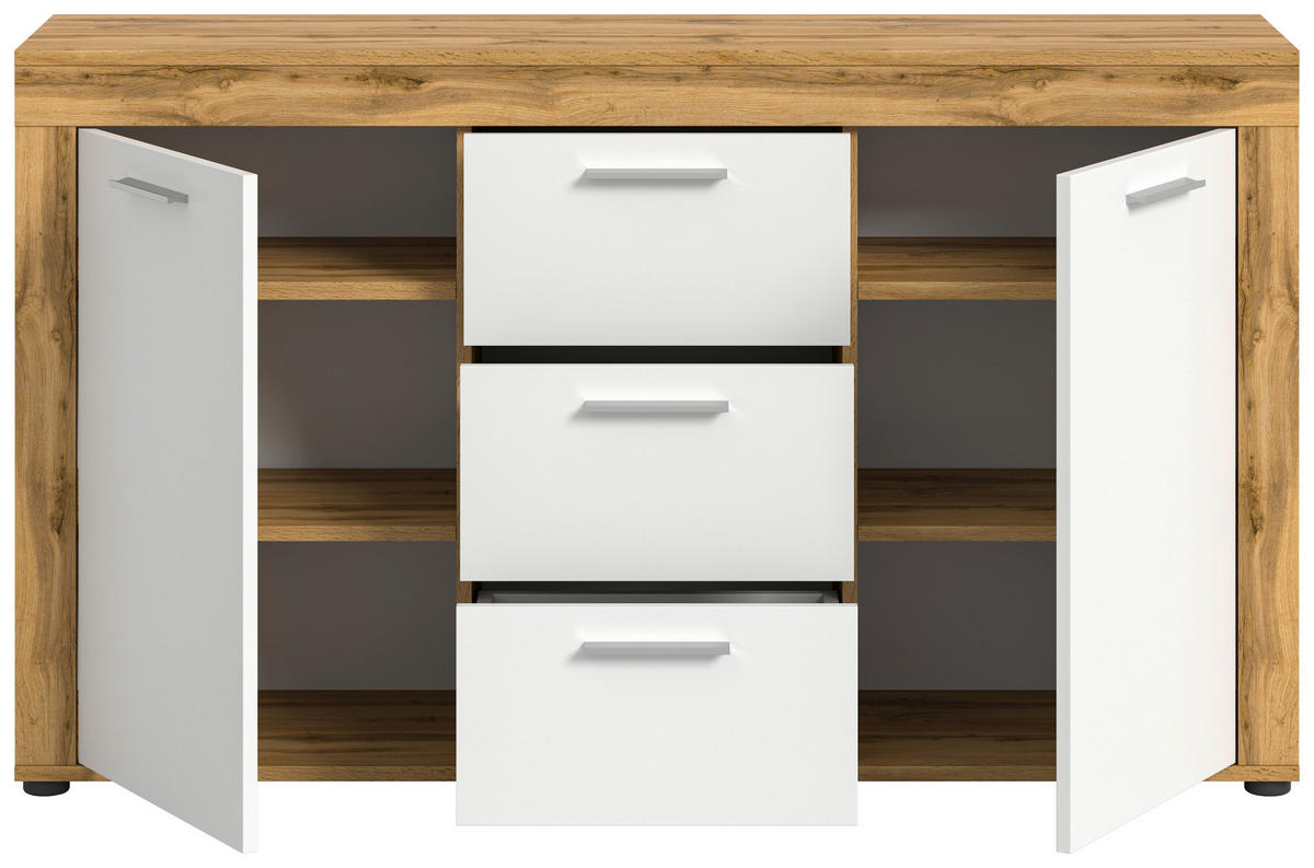 Sideboard Jam Eiche Wotan Nachbildung weiß B/H/T: ca. 125x80x35 cm Jam - Eiche/weiß (125,00/80,00/35,00cm) - xonox.home