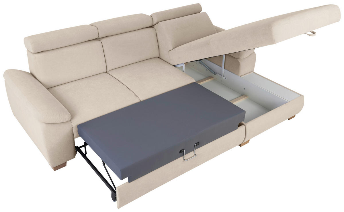 Ecksofa Aguda beige Microfaser B/H/T: ca. 269x102x175 cm Aguda - beige/buche (269,00/102,00/175,00cm)