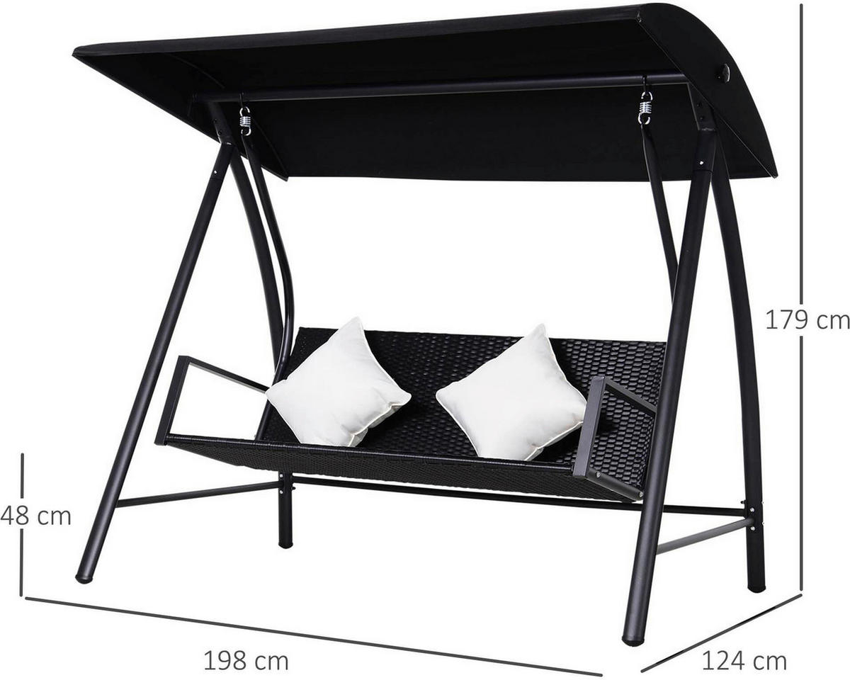 Outsunny Hollywoodschaukel schwarz Polyrattan B/H/L: ca. 124x179x198 cm Hollywoodschaukel_mit_Kissen - schwarz (198,00/124,00/179,00cm) - Outsunny