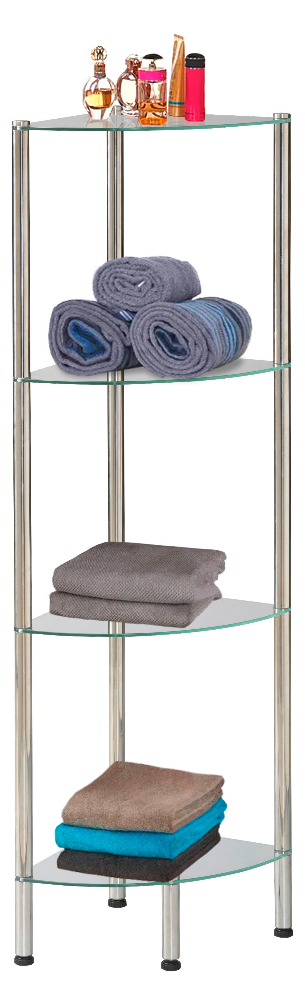 Badregal Edelstahl Edelstahl B/H/T: ca. 28x112x28 cm Badeckregal_Roma 4 Glasböden - Edelstahl (28,00/112,00/28,00cm)