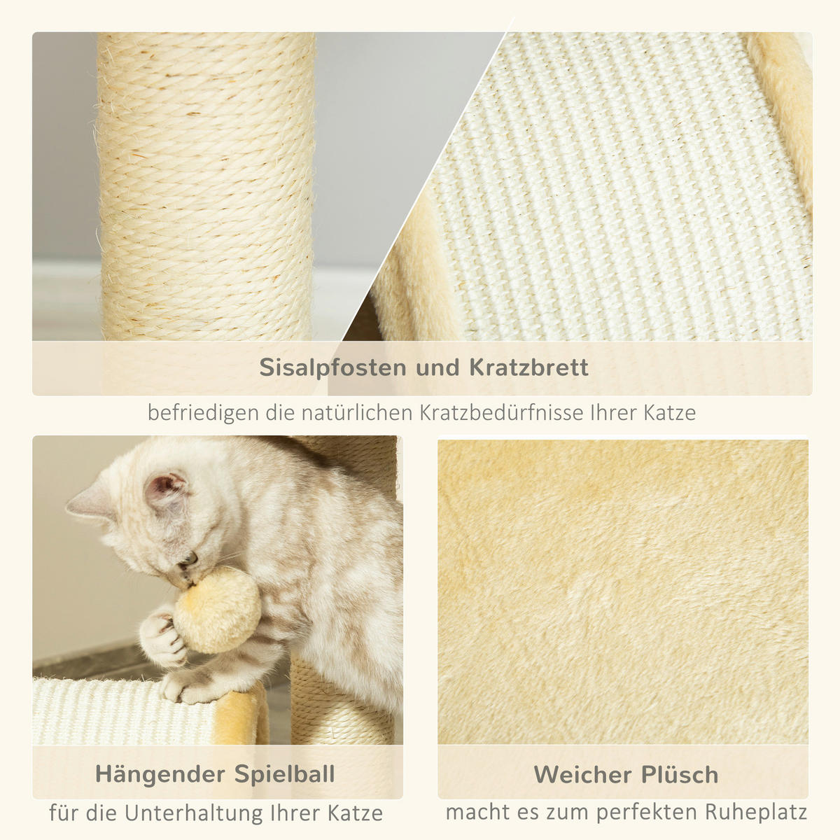 PawHut Kratzbaum beige Edelstahl B/H/L: ca. 37x35,5x46 cm Kratzbaum - beige (46,00/37,00/35,50cm) - PawHut