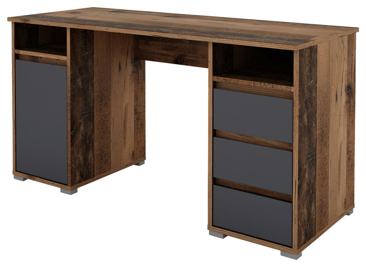 Schreibtisch LOBO Eiche Old Wood Nachbildung anthrazit B/H/T: ca. 138x75x55 cm LOBO - Eiche/anthrazit (138,00/75,00/55,00cm) - byLIVING