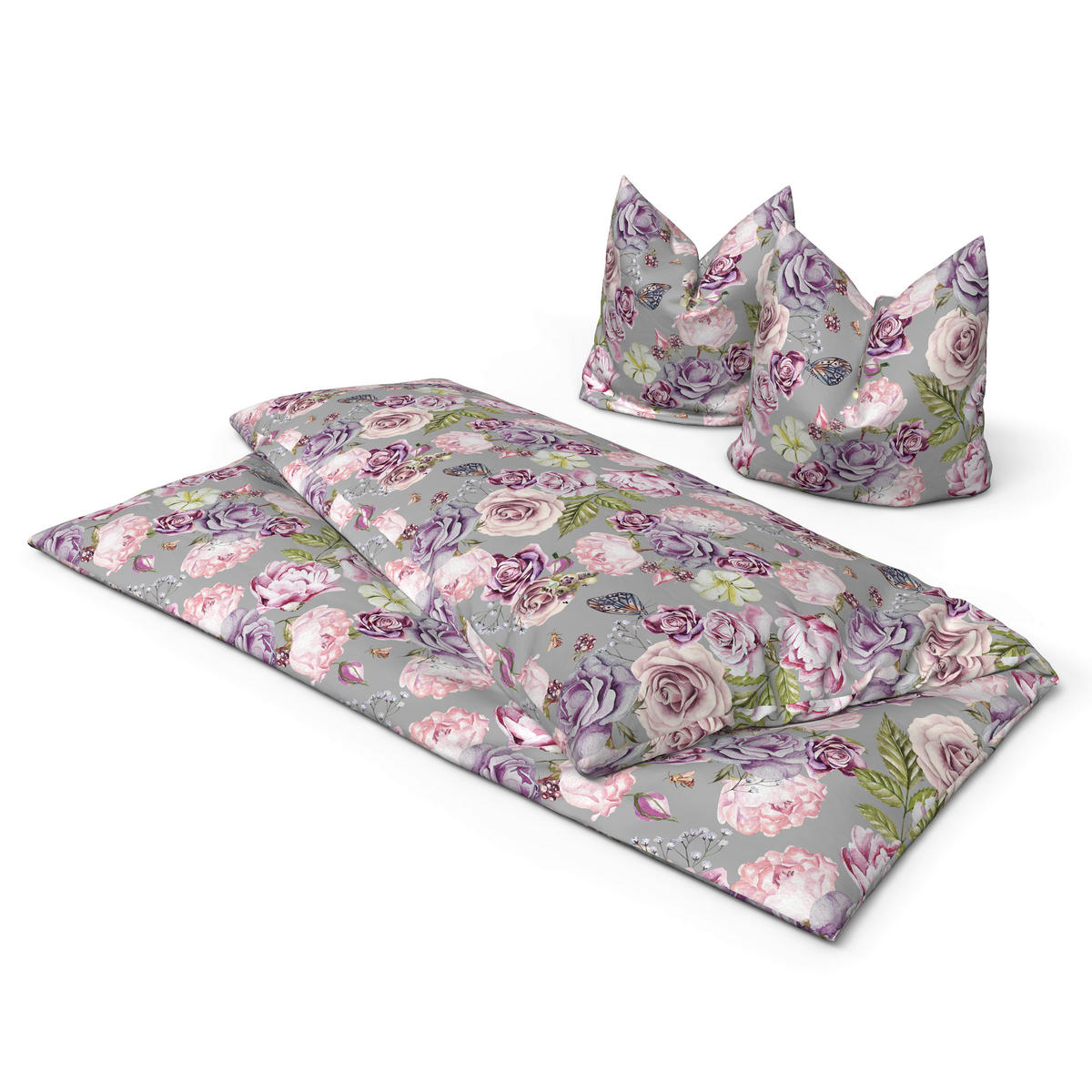 Microfaser Bettwäsche Bettwäsche_Microfaser Lina 200x200 - rosé/grau (200,00/200,00cm)