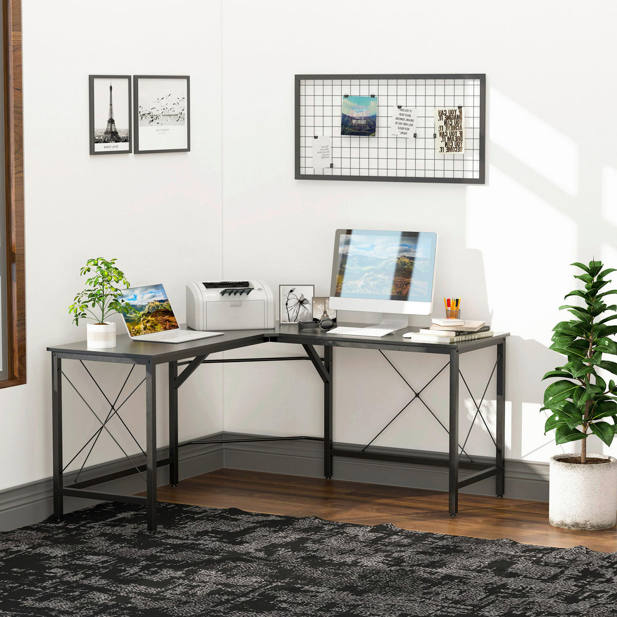 Computertisch 836-122BK schwarz B/H/L: ca. 150x76x150 cm 836-122BK - schwarz (150,00/150,00/76,00cm) - HOMCOM