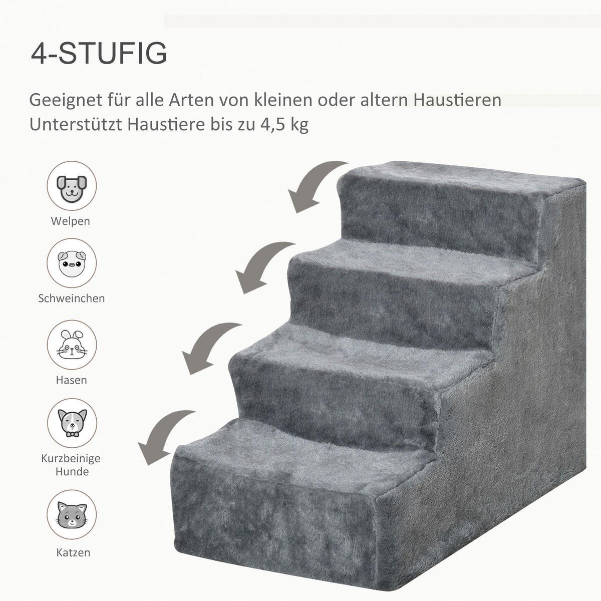 PawHut Haustiertreppe grau Polyester B/H/L: ca. 35x44x60 cm Haustiertreppe - grau (60,00/35,00/44,00cm) - PawHut