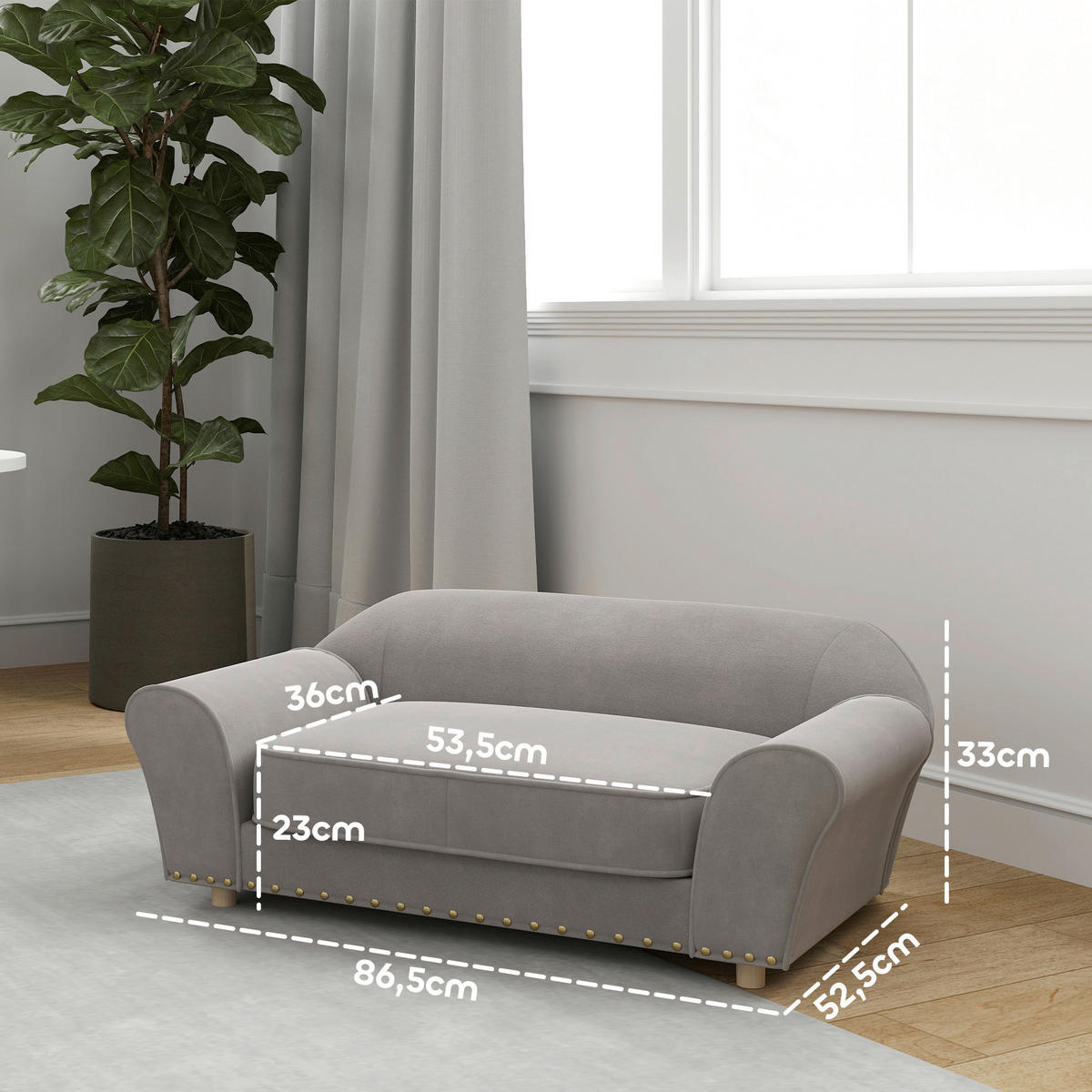 PawHut Hundesofa grau Schaumstoff B/H/L: ca. 52,5x33x86,5 cm Hundesofa - grau (86,50/52,50/33,00cm) - PawHut