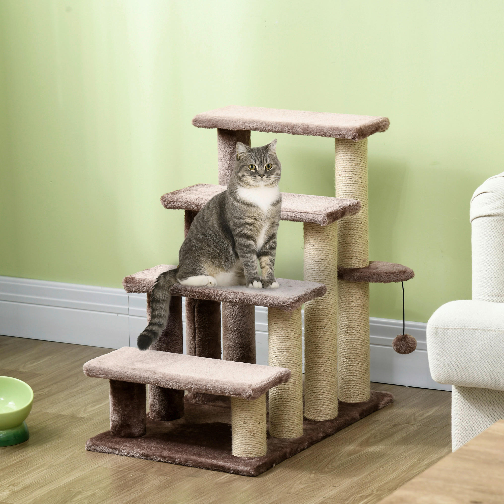 Thumbnail - PawHut Katzentreppe braun Stoff B/H/L: ca. 40x64x60 cm