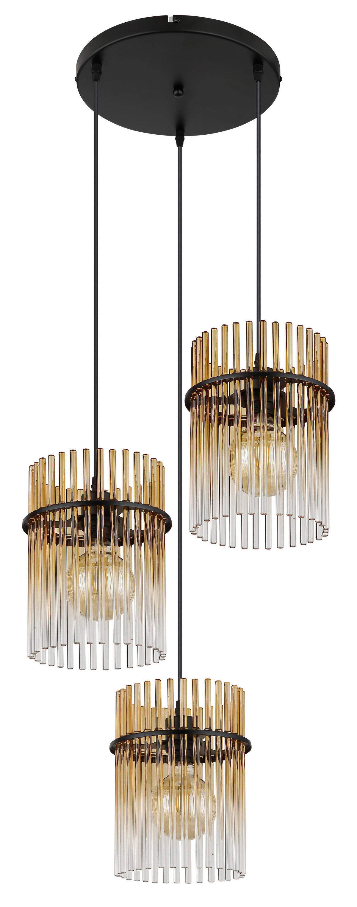 GLOBO Pendelleuchte schwarz amber Metall Glas H/D: ca. 140x47 cm E27 3 Brennstellen Pendelleuchte_Gorley - schwarz/amber (47,00/140,00cm) - GLOBO
