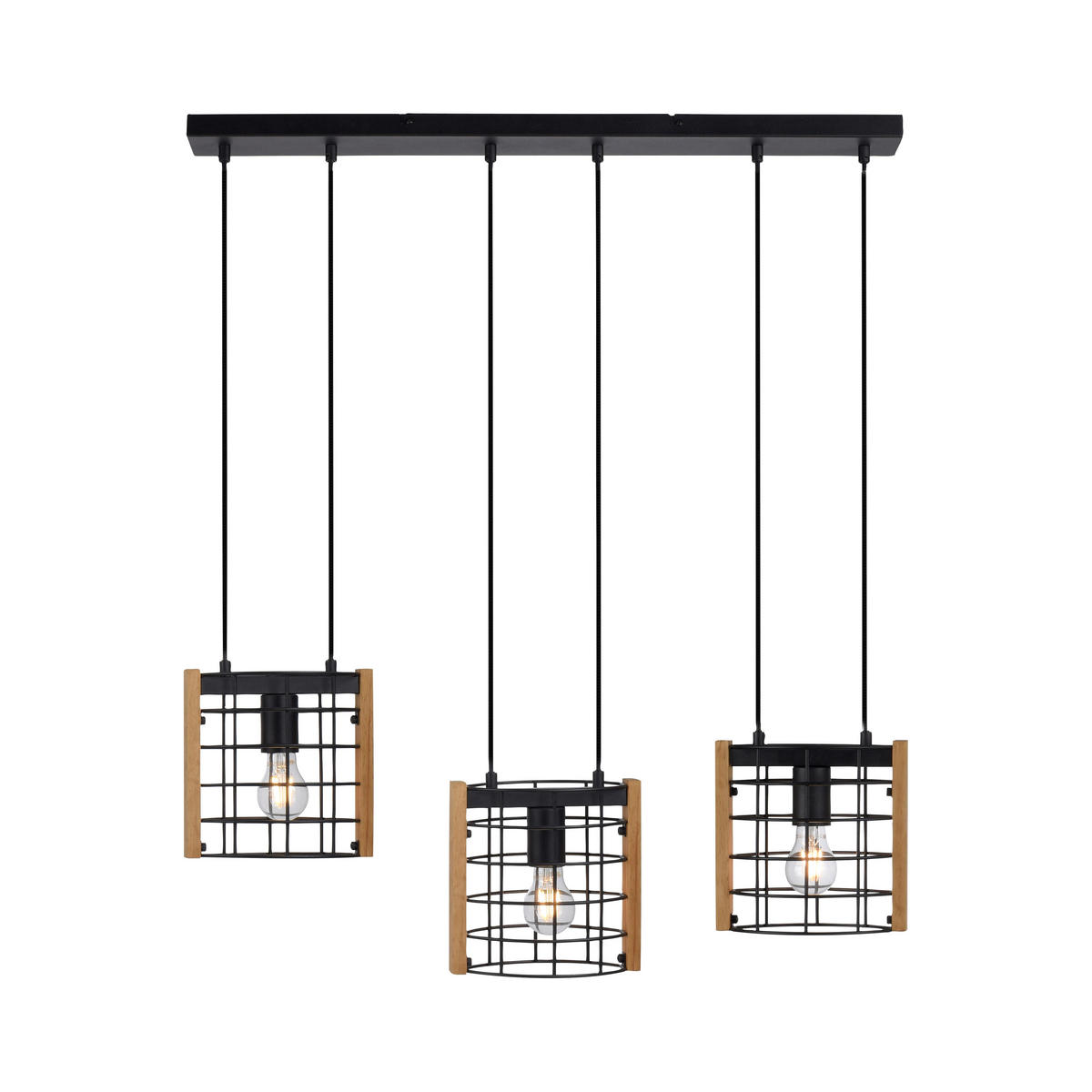 Just Light Pendelleuchte DRAIN 15252-18 kiefer schwarz Holz Metall B/H/T: ca. 82x150x12 cm E27 3 Brennstellen DRAIN - kiefer/schwarz (82,00/150,00/12,00cm) - Just Light