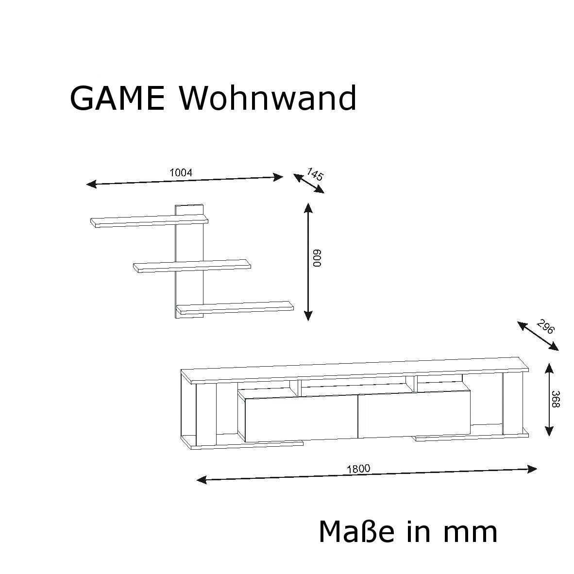Wohnwand Game weiß B/H/T: ca. 180x36x29,6 cm Game - weiß (180,00/36,00/29,60cm) - moebel17