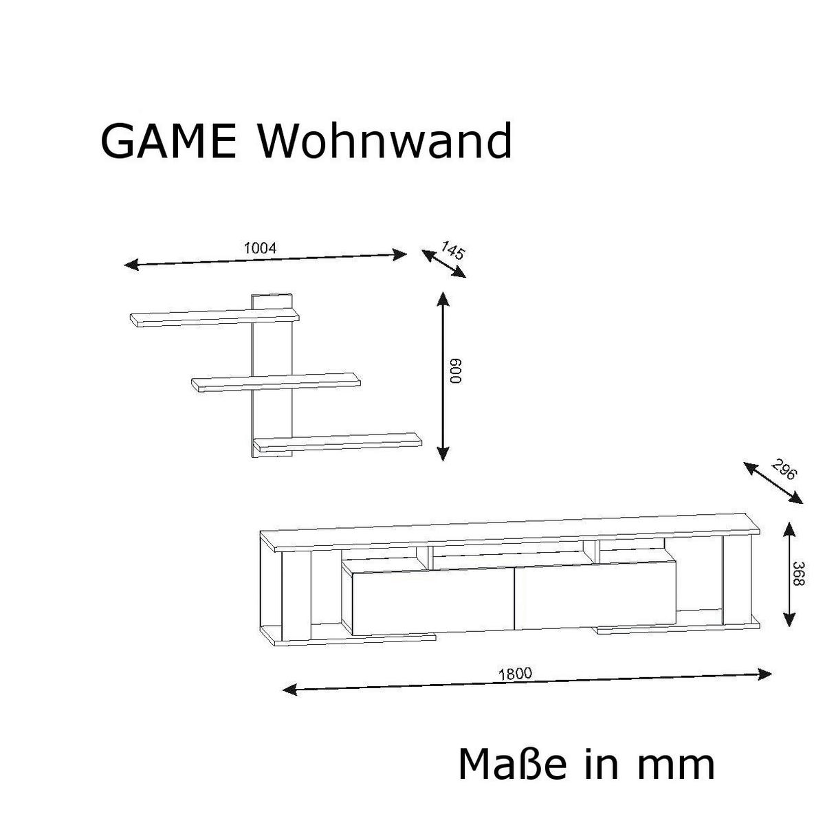 Wohnwand Game weiß B/H/T: ca. 180x36x29,6 cm Game - weiß (180,00/36,00/29,60cm) - moebel17