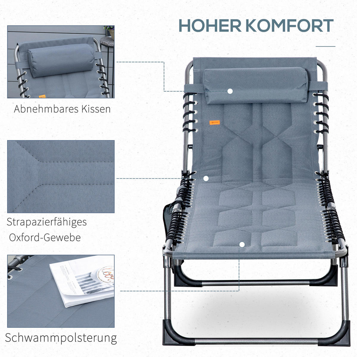 Outsunny Sonnenliege grau Stahl B/H/L: ca. 57x30x188 cm Sonnenliege - grau (188,00/57,00/30,00cm) - Outsunny