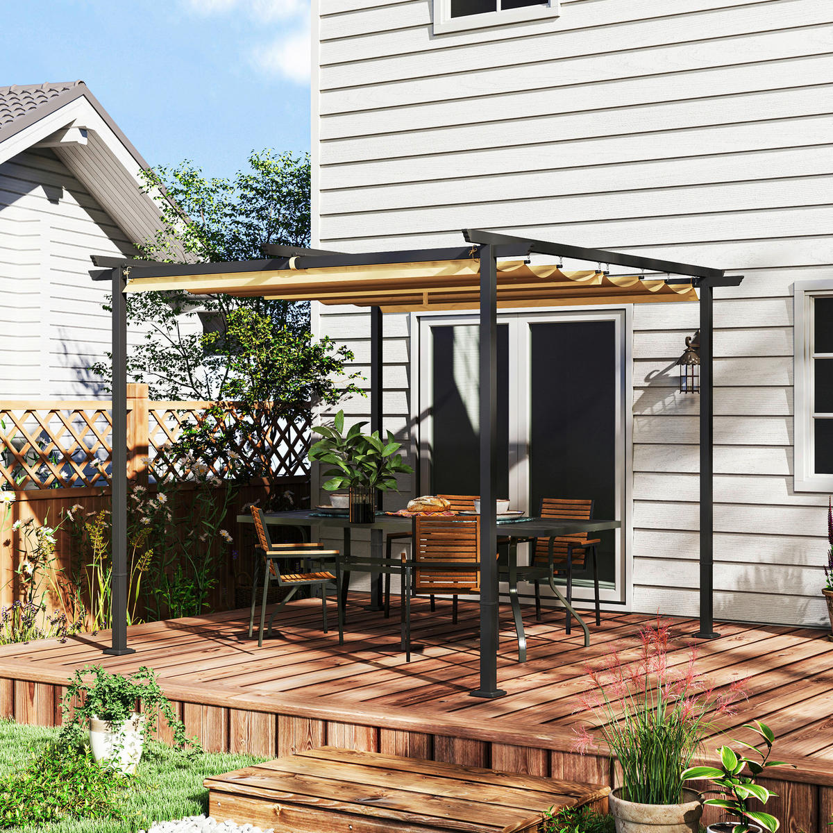 Outsunny Pergola beige Metall B/H/L: ca. 300x227x300 cm Pergola - beige (300,00/300,00/227,00cm) - Outsunny