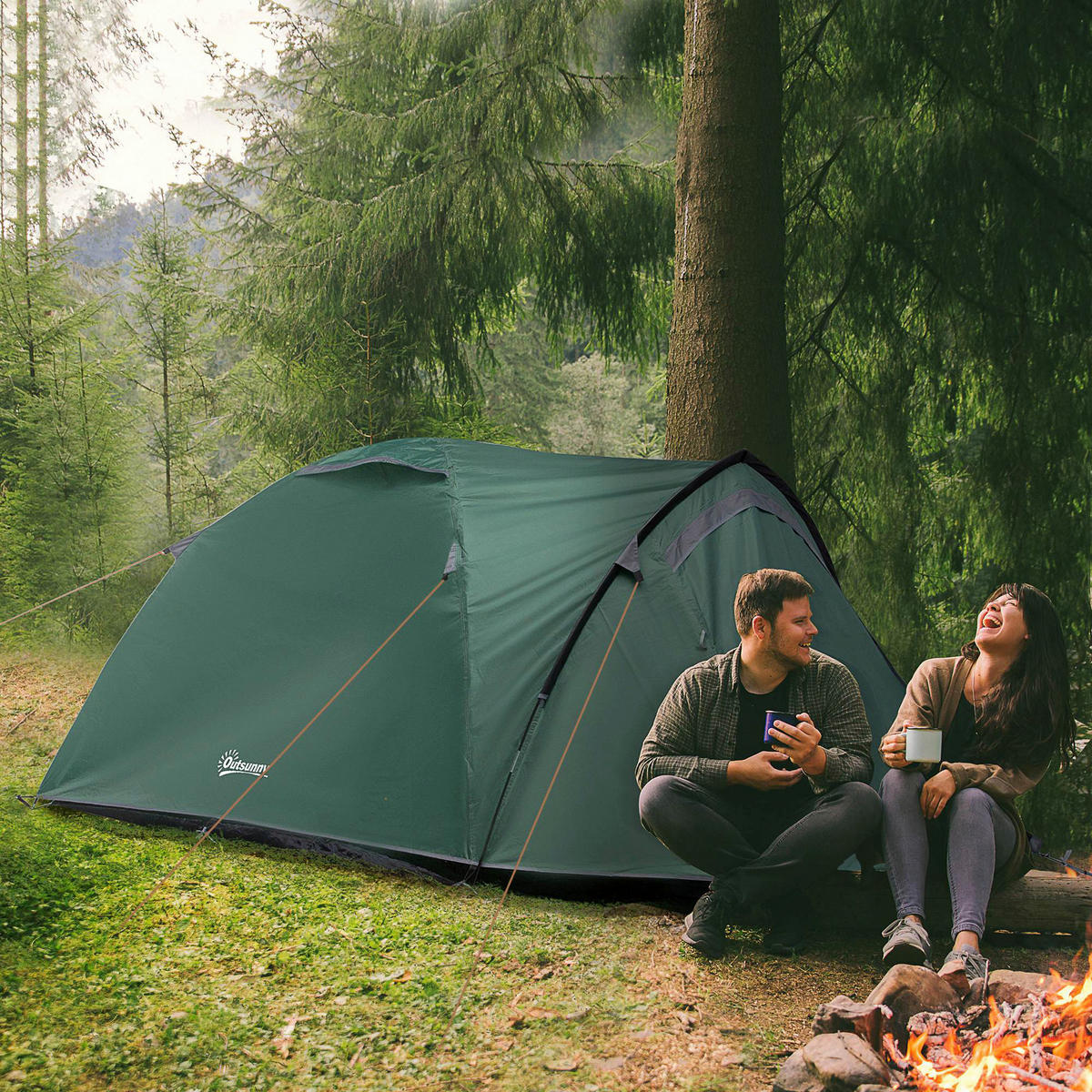Outsunny Campingzelt grau Polyester B/H/L: ca. 183x130x325 cm Campingzelt - grau (325,00/183,00/130,00cm) - Outsunny