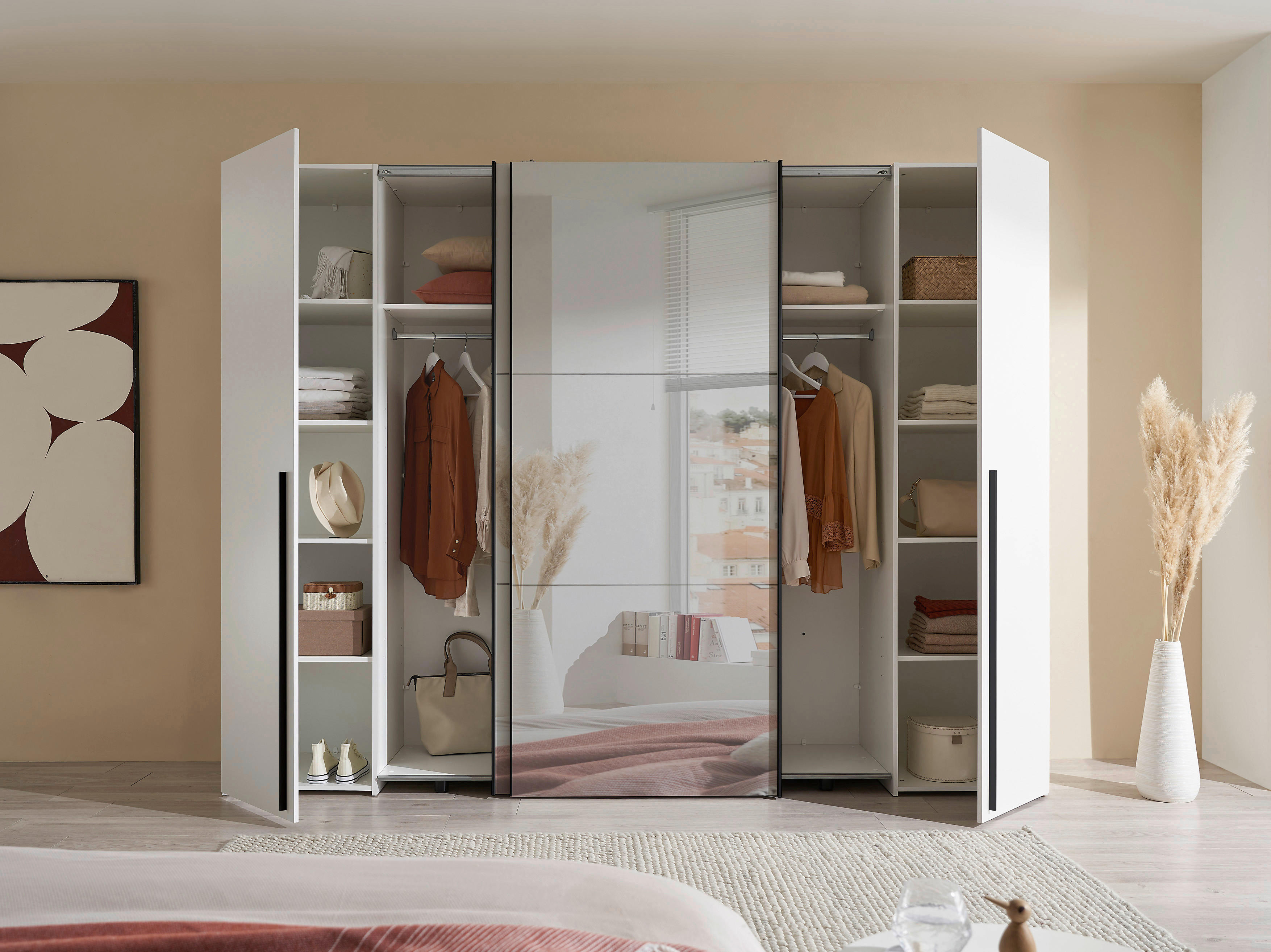 Schwebetürenschrank Maturs weiß B/H/T: ca. 267x205x57 cm Maturs - weiß/Graphit (267,00/205,00/57,00cm)