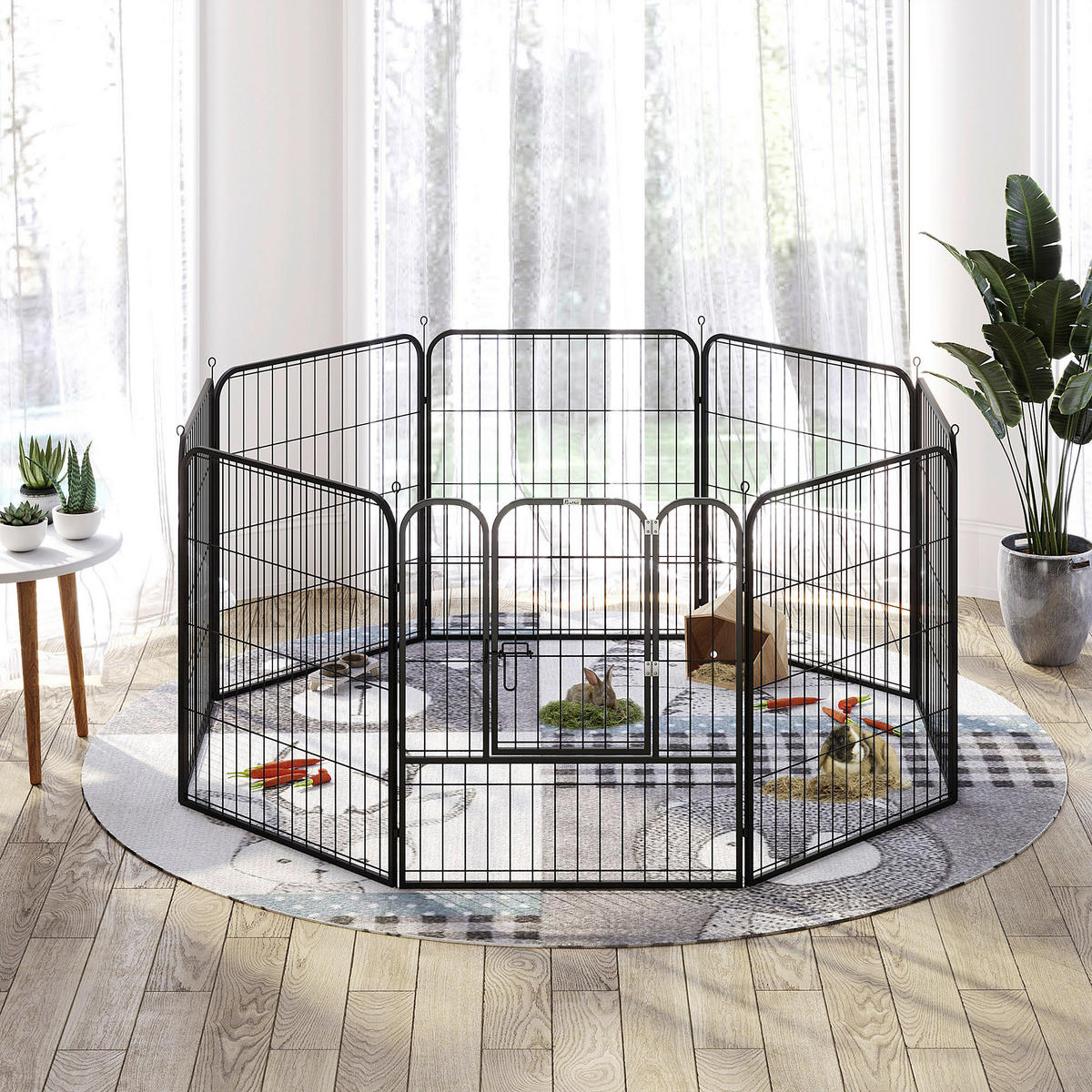 PawHut Welpenauslauf Freigehege schwarz Edelstahl B/H/L: ca. 79x79x79 cm Haustier-Laufstall - schwarz (79,00/79,00/79,00cm) - PawHut
